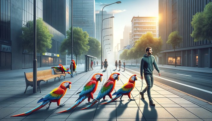 Walking with parrots