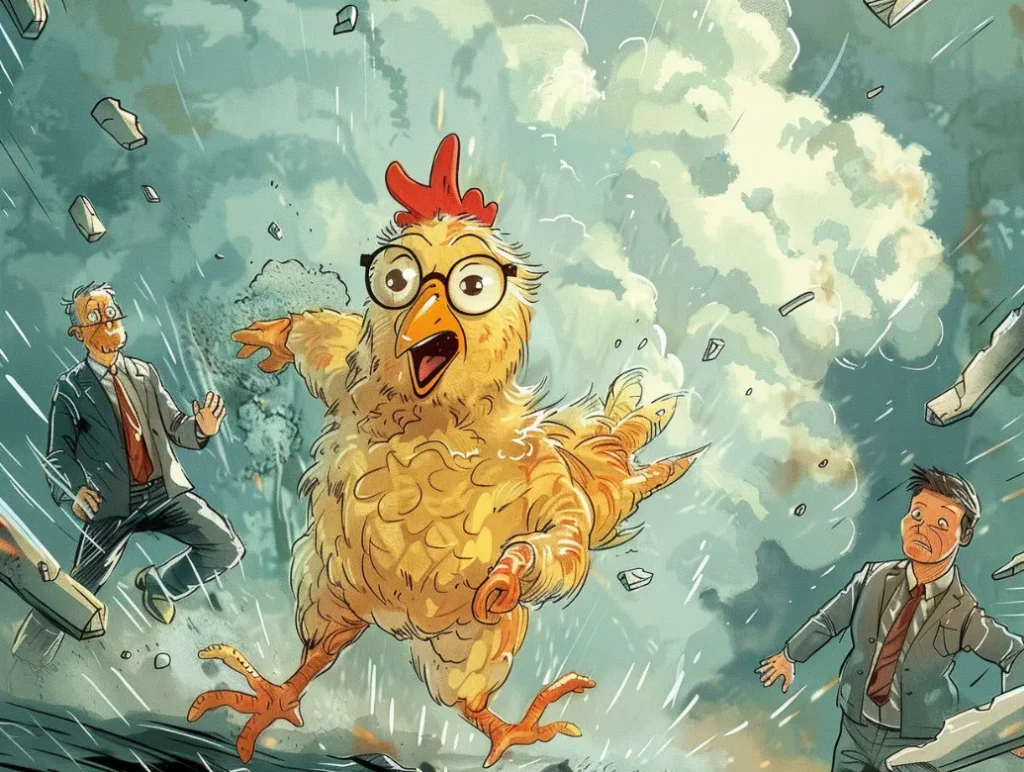 Chicken Little running around in a panic