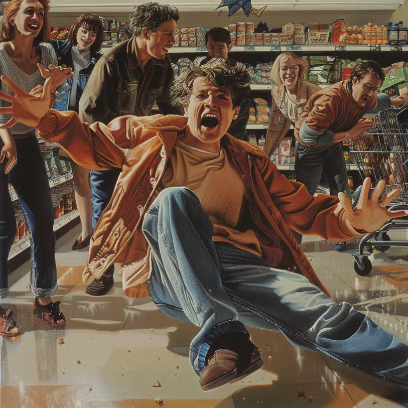 An adult throwing a tantrum in a grocery store