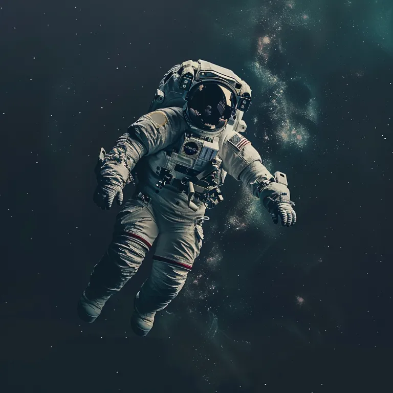 astronaut floating in zero gravity, looking relaxed and carefree