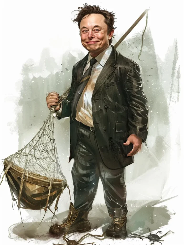 Elongated Muskrat holding a giant net