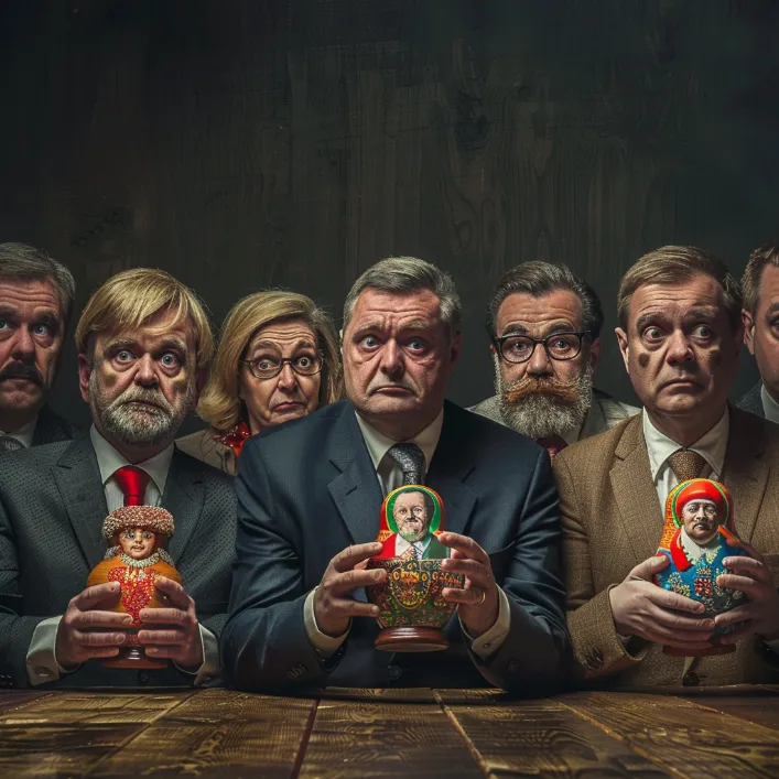 politicians playing with Russian nesting dolls
