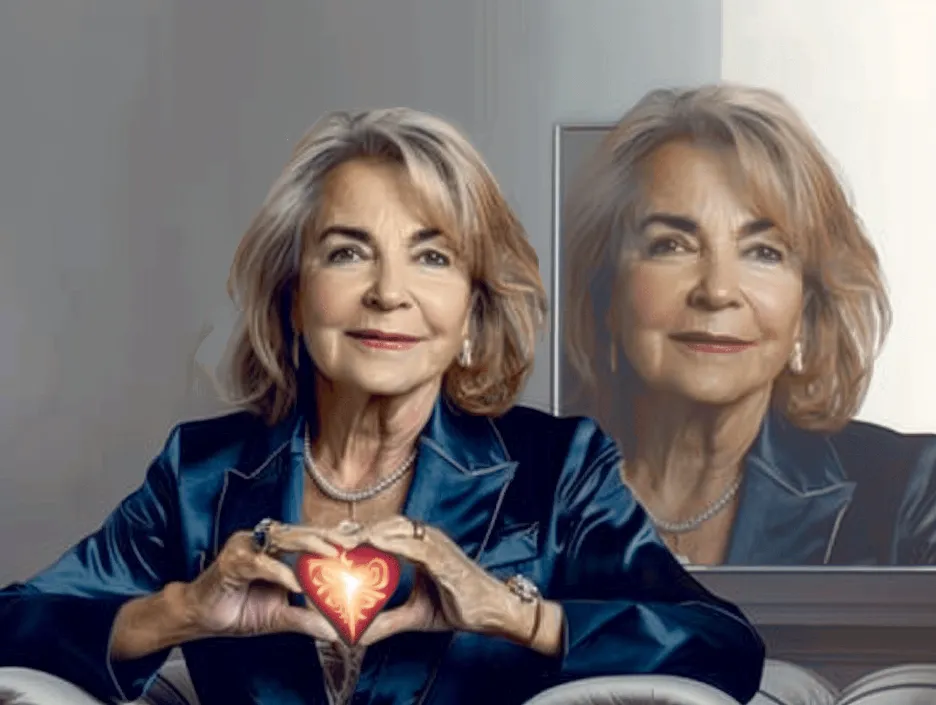 Esther Perel holding a flaming heart, symbolizing the rekindling of romance]