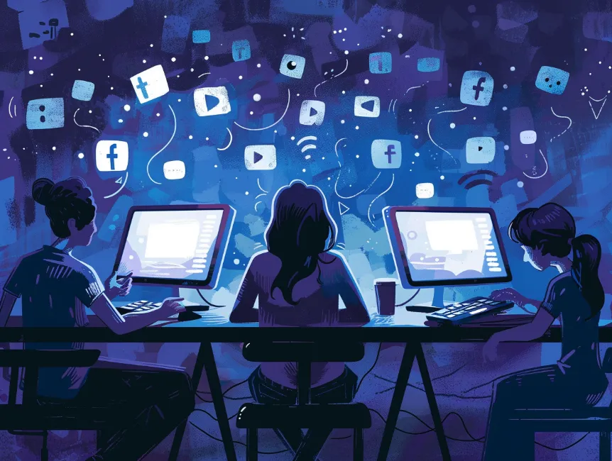 Users mindlessly scrolling through Facebook, oblivious to the data being siphoned from their devices