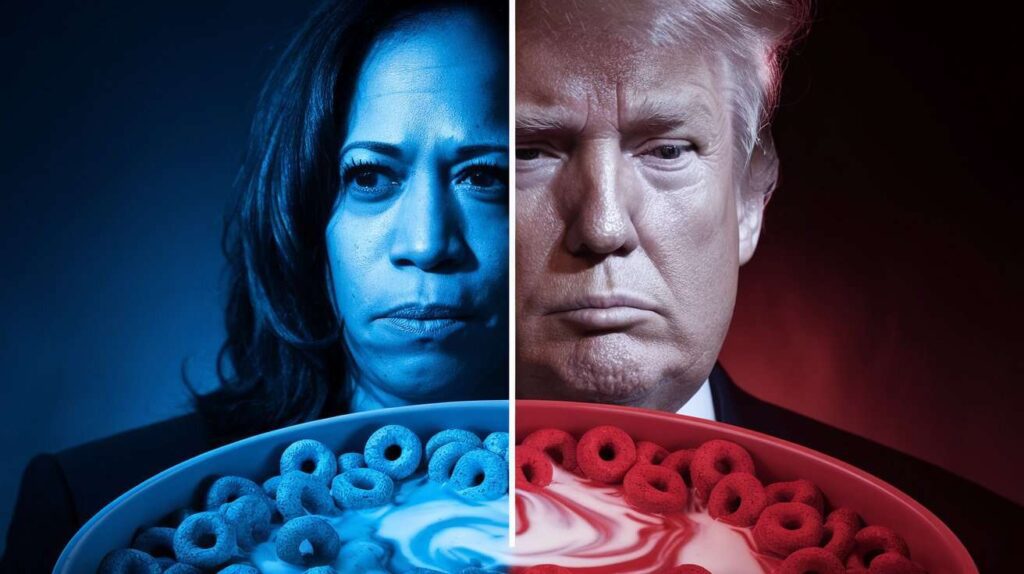 Trump vs. Harris with cereal