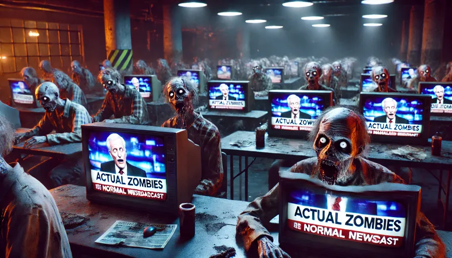 Zombie-like viewers glued to their screens, all displaying the same O'Donnell broadcast