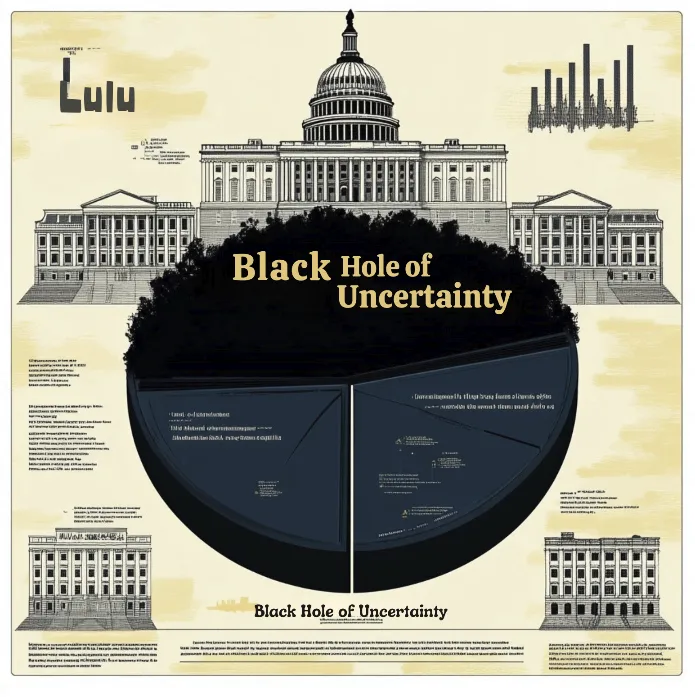 An infographic showing the federal budget as a pie chart, with a large slice labeled "Black Hole of Uncertainty".