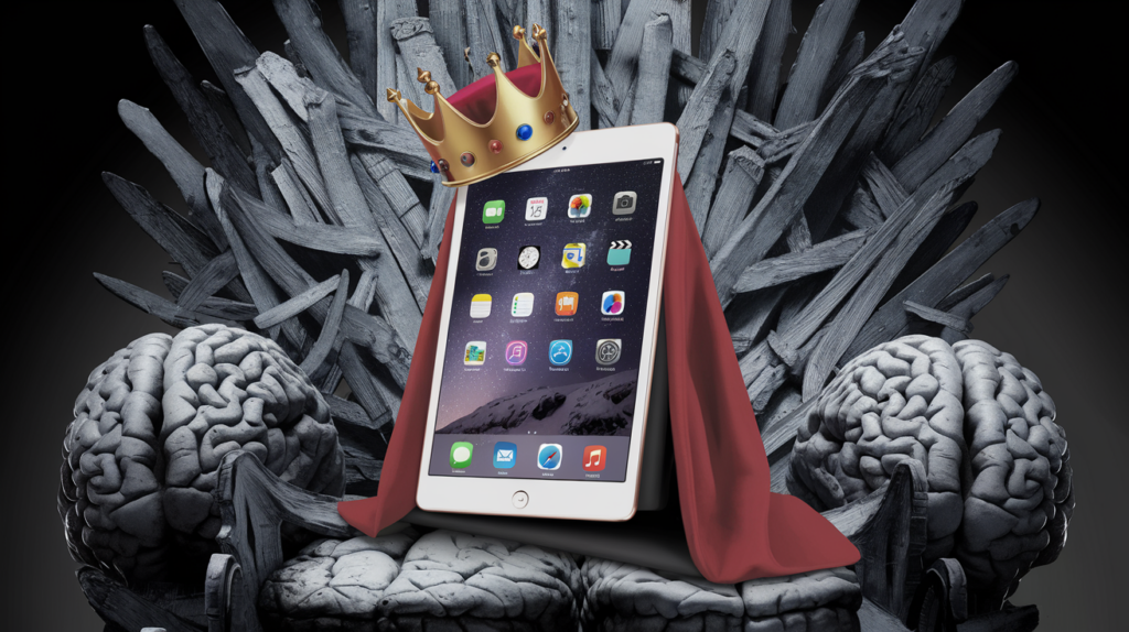 iPad mini sitting on a throne of old brains