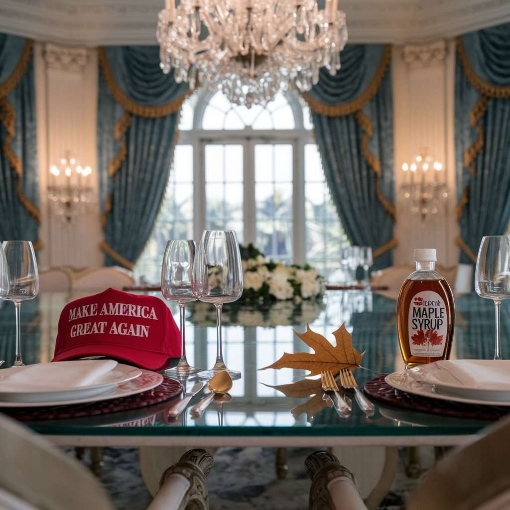 MAGA hat and maple syrup at Mar-a-Lago