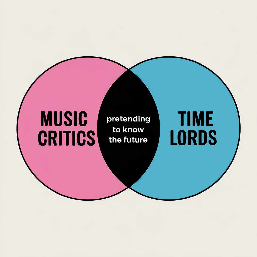 A Venn diagram showing the overlap between "Music Critics" and "Time Lords," with "Pretending to Know the Future" in the middle