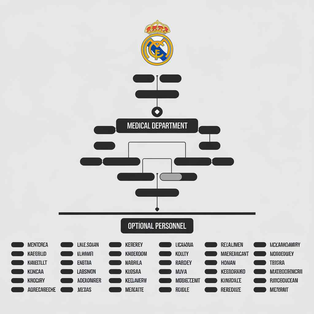 An organizational chart showing Real Madrid's new structure: Medical Department at the top, actual players listed under "Optional Personnel"