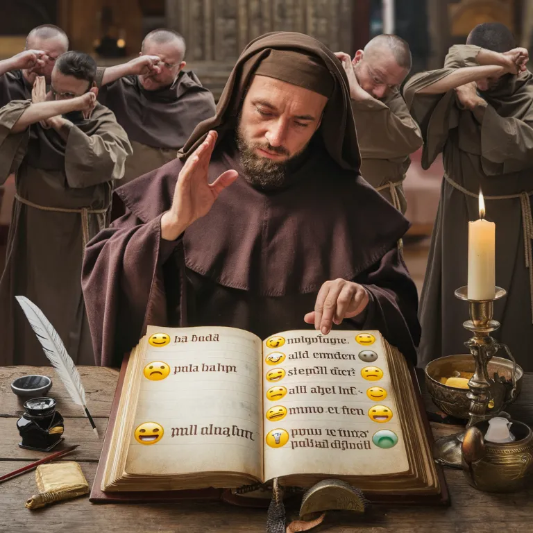 Oxford TikTok controversy, A medieval manuscript being updated to include emoji translations while monks in the background attempt to dab