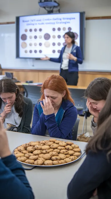 PTA meeting efficiency, A parent presenting a 147-slide PowerPoint about optimal cookie-selling strategies while others appear to be quietly crying