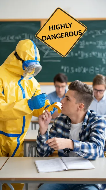 students learn better awake, A researcher in a hazmat suit examining a "highly dangerous" specimen: a student actively participating in class discussion