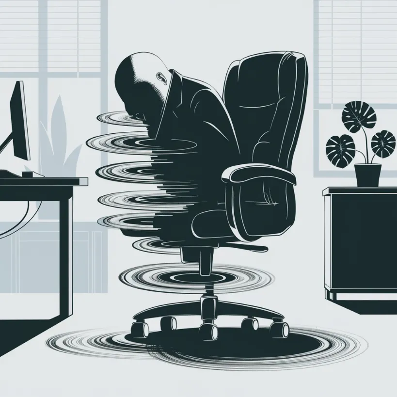 zero-carbon transportation method, A complex scientific diagram showing a person gradually dissolving into their office chair, with coffee cup rings forming a perfect fibonacci spiral around them