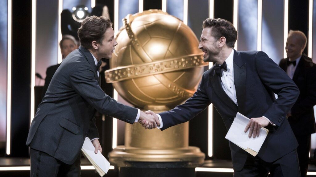 Staged Golden Globes handshake