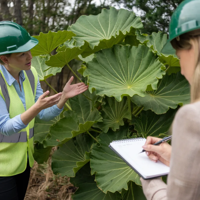 natural wellness wisdom, A "Certified Nature Translation ConsultantTM" explaining photosynthesis to a plant while a client takes notes on their "Organic Experience Documentation Device" (a $500 notepad)