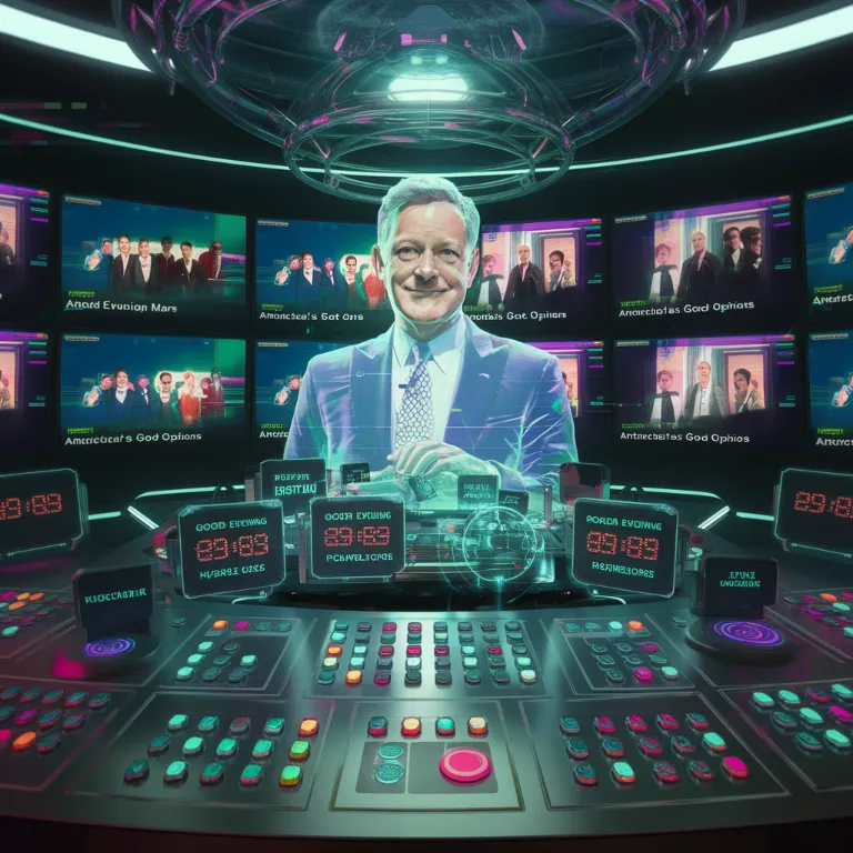 Piers Morgan dramatic exit, Imagine a high-tech digital control room where futuristic interfaces and holographic screens dominate the scene. At the center, a larger-than-life hologram of Piers Morgan hovers over a sleek control panel loaded with glowing buttons, digital clocks, and countdown timers labeled with absurd future shows like "Good Evening Mars" and "Antarctica's Got Opinions." The setting is drenched in neon blues, purples, and greens with cyberpunk aesthetics and subtle glitch effects. Multiple screens in the background flash scenes of iconic, dramatic exits from various media studios, as if every exit is pre-programmed. This dynamic, surreal environment captures the chaotic, preemptive resignation strategy in a way that’s both futuristic and tongue-in-cheek